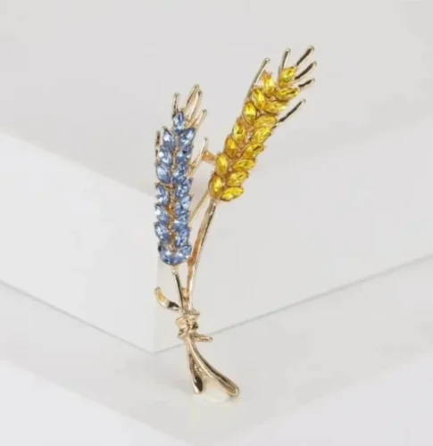 Beaut&Berry Ear of Wheat Brooches for Women Rhinestone Blue and Yellow Plant Pins 5-Color Unisex Casual Accessories Gifts photo review