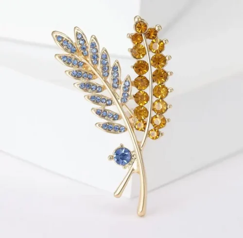 Beaut&Berry Ear of Wheat Brooches for Women Rhinestone Blue and Yellow Plant Pins 5-Color Unisex Casual Accessories Gifts photo review