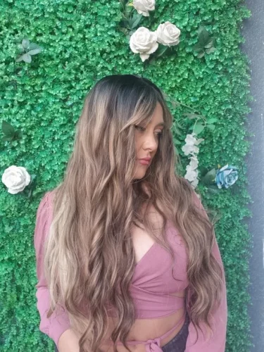 ALAN EATON Brown Highlight Synthetic Wigs with Bangs for Black Women Long Ombre Honey Brown Wave Wig Heat Resistant Hair Natural photo review