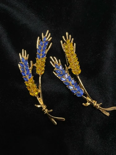 Beaut&Berry Ear of Wheat Brooches for Women Rhinestone Blue and Yellow Plant Pins 5-Color Unisex Casual Accessories Gifts photo review