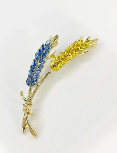 Beaut&Berry Trendy Ear of Wheat Brooches for Women Rhinestone Blue and Yellow Plant Pins 5-Color Unisex Casual Accessories Gifts photo review