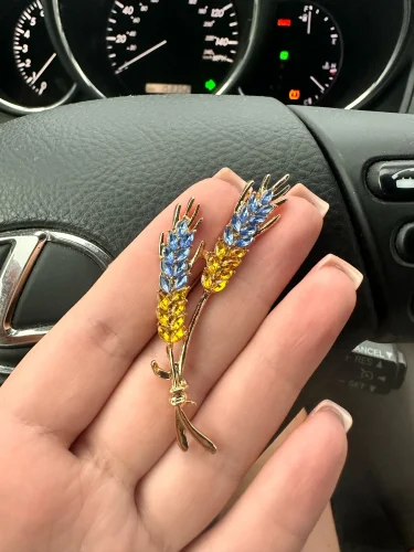 Beaut&Berry Rhinestone Ear of Wheat Brooches for Women Blue and Yellow Plant Pins Unisex Office Party Casual Accessories Gifts photo review