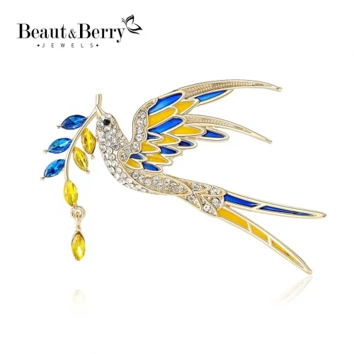 Beaut&Berry Sparkling Peace Dove Brooch for Women Rhinestone Ear of Wheat Pin Ukraine Casual Accessory Gift photo review