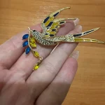 Beaut&Berry Sparkling Peace Dove Brooch for Women Rhinestone Ear of Wheat Pin Ukraine Casual Accessory Gift photo review