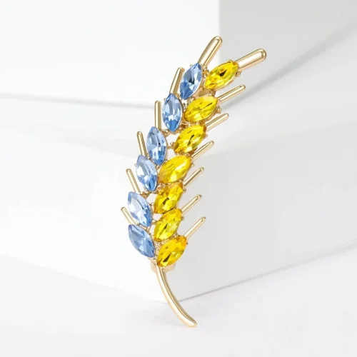 Beaut&Berry Ear of Wheat Brooches for Women Rhinestone Blue and Yellow Plant Pins 5-Color Unisex Casual Accessories Gifts photo review