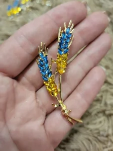 Beaut&Berry Rhinestone Ear of Wheat Brooches for Women Blue and Yellow Plant Pins Unisex Office Party Casual Accessories Gifts photo review