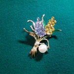 Beaut&Berry Ear of Wheat Brooches for Women Rhinestone Blue and Yellow Plant Pins 5-Color Unisex Casual Accessories Gifts photo review