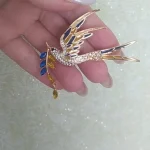 Beaut&Berry Sparkling Peace Dove Brooch for Women Rhinestone Ear of Wheat Pin Ukraine Casual Accessory Gift photo review